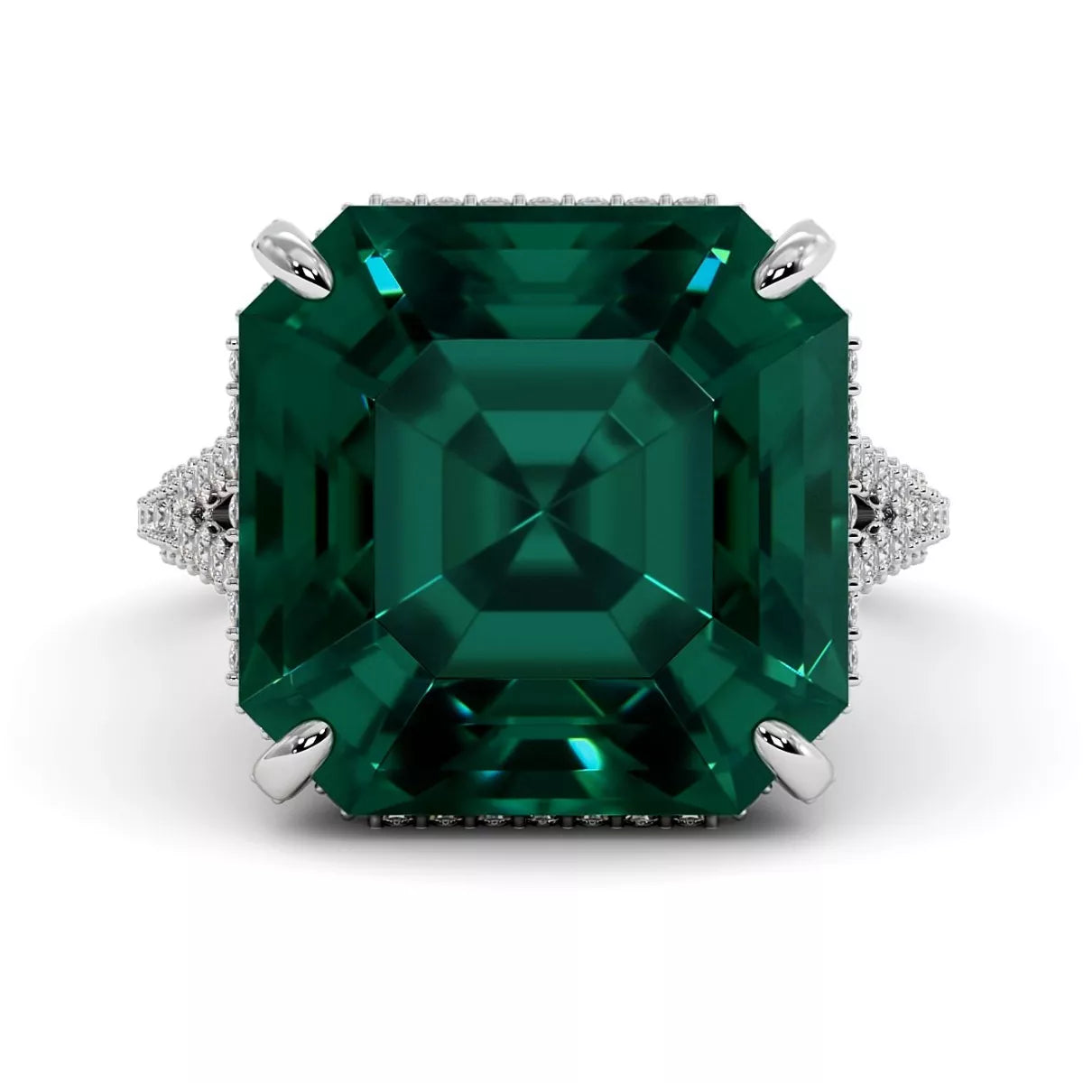 Monumental ring with Asscher cut emerald and pavé diamonds in 14k gold – Haute Rocks